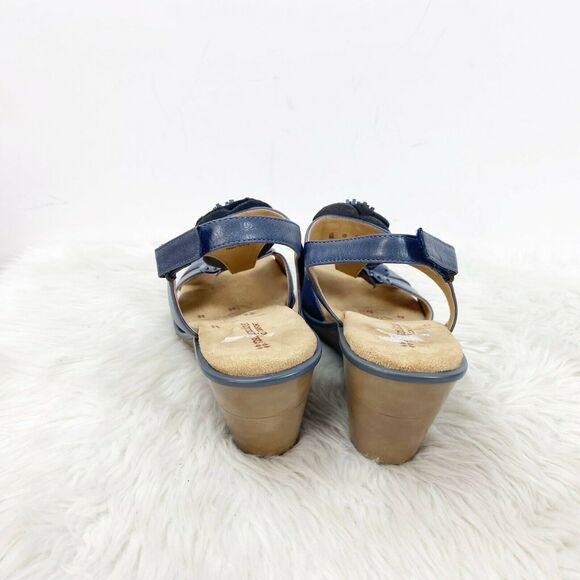 Naturalizer 9 N Womens Blue Leather Explorer Floral Detail Wedged Sandals - Picture 3 of 11